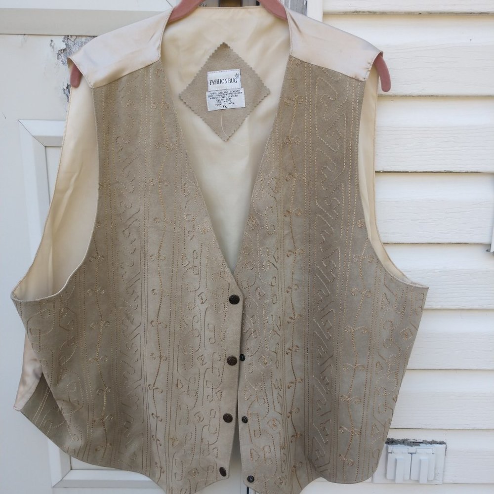 Fashion Bug Leather Front Embroidered Vest 4X